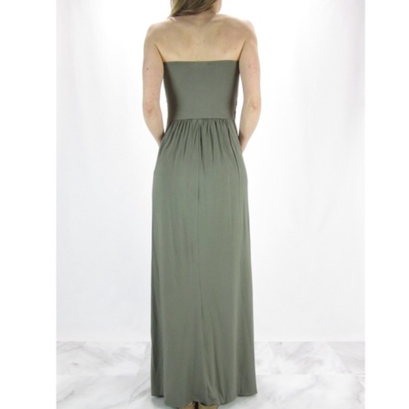 Army green tube side pocket maxi dress - Picture 5 of 5